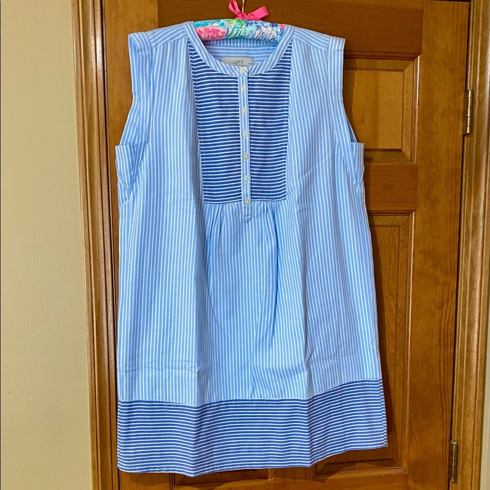 LOFT Striped Henley Shift Dress